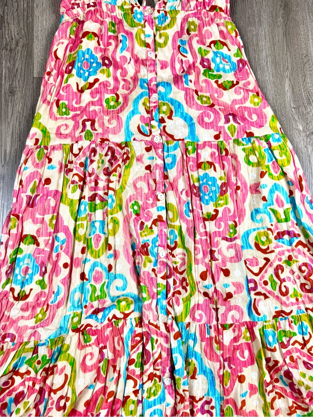 House of Harlow Boho Maxi Resort Dress Open Back Button Floral 100% Cotton MED - Picture 6 of 12